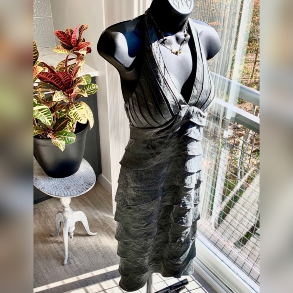 Caché Metallic Gray Halter Dress - NYE DRESS!